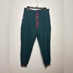 Figs Women's Teal Joggers with Pink Drawstring